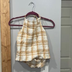 American Eagle Yellow and Ivory Plaid Halter Tank